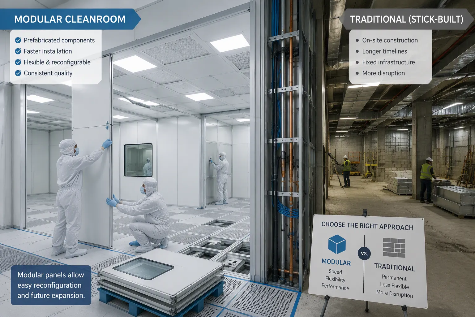 Choisir entre des salles blanches modulaires et traditionnelles