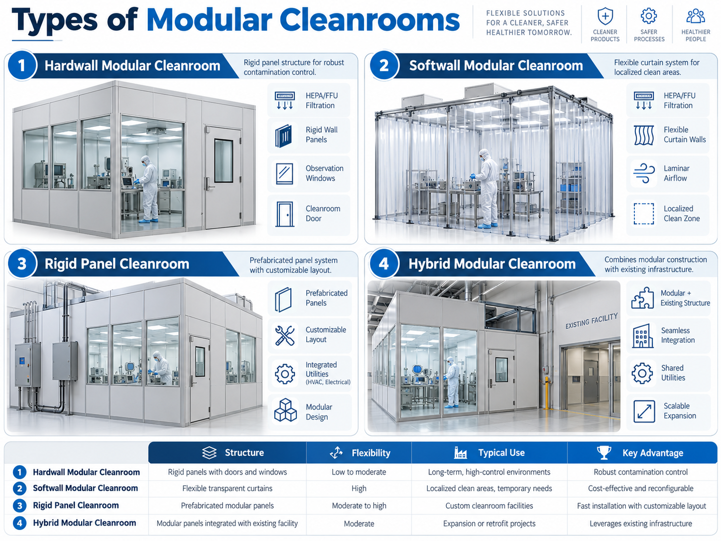 Types de salles blanches modulaires